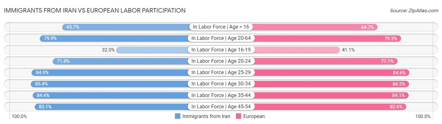 Immigrants from Iran vs European Labor Participation