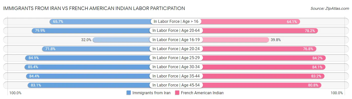 Immigrants from Iran vs French American Indian Labor Participation