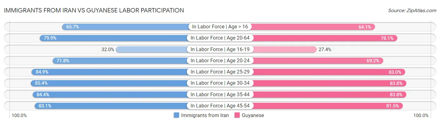 Immigrants from Iran vs Guyanese Labor Participation