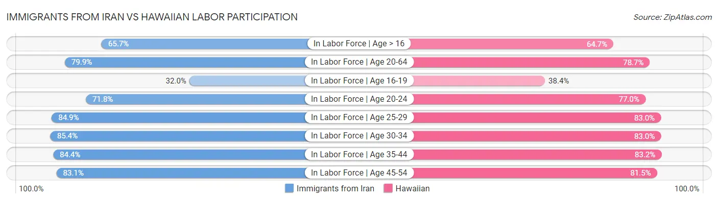 Immigrants from Iran vs Hawaiian Labor Participation