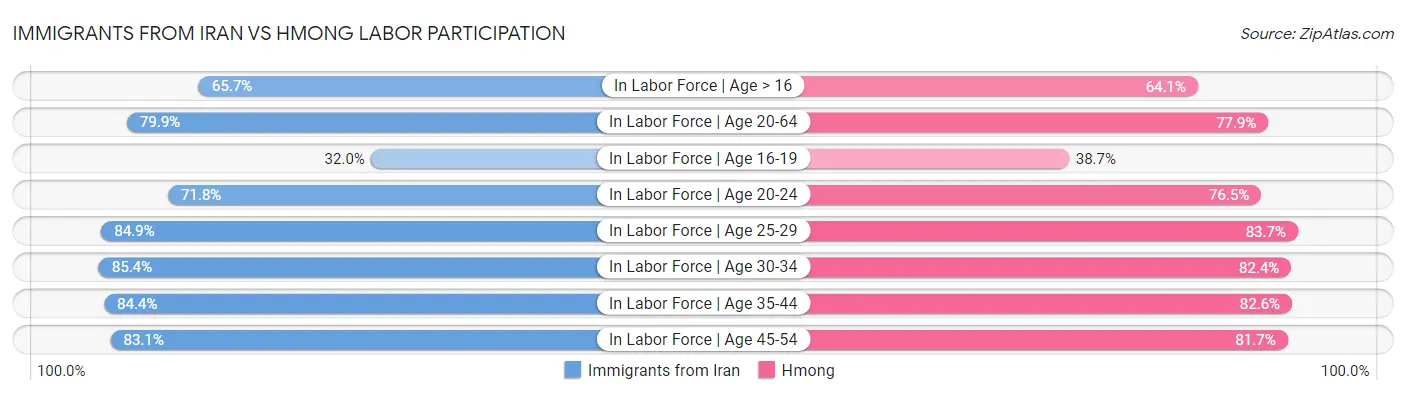 Immigrants from Iran vs Hmong Labor Participation