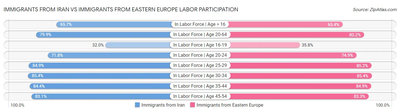 Immigrants from Iran vs Immigrants from Eastern Europe Labor Participation