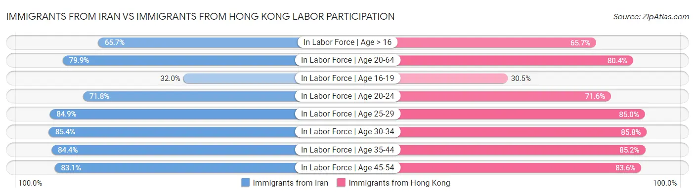 Immigrants from Iran vs Immigrants from Hong Kong Labor Participation