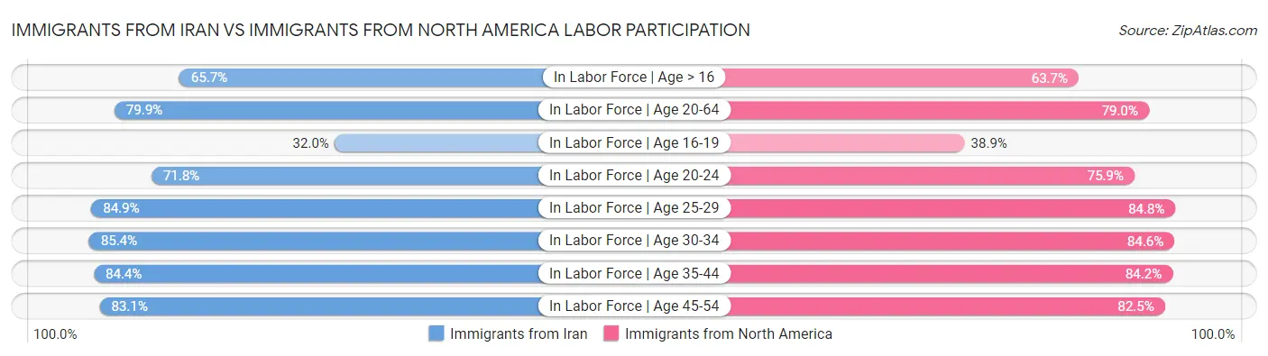 Immigrants from Iran vs Immigrants from North America Labor Participation