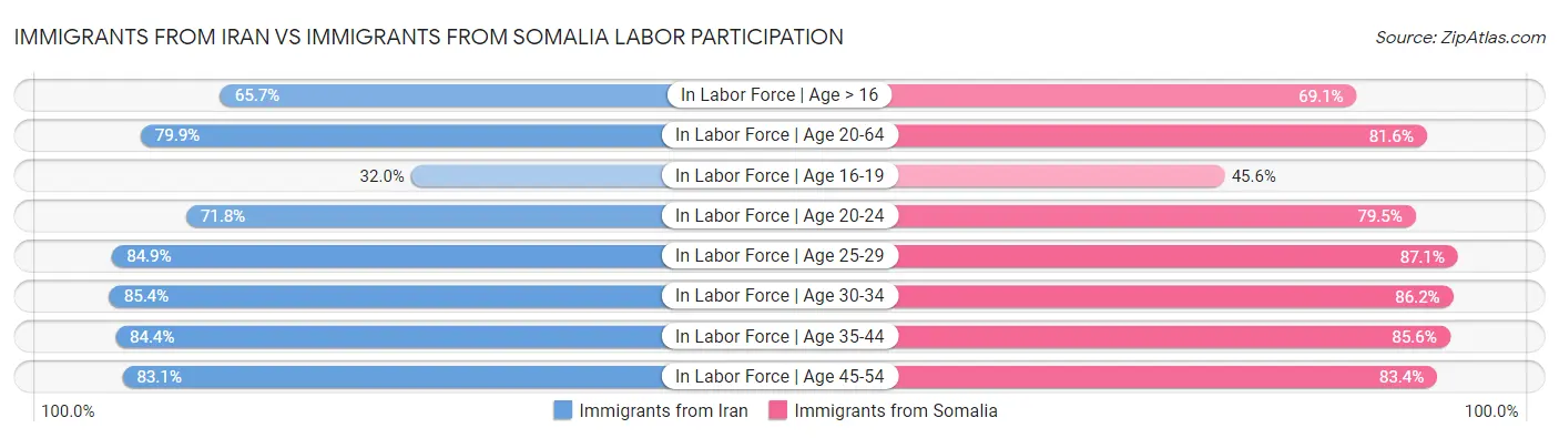 Immigrants from Iran vs Immigrants from Somalia Labor Participation