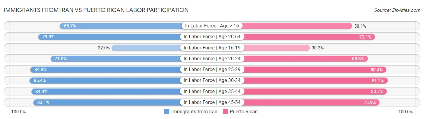 Immigrants from Iran vs Puerto Rican Labor Participation