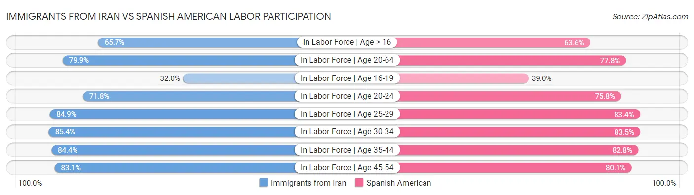 Immigrants from Iran vs Spanish American Labor Participation