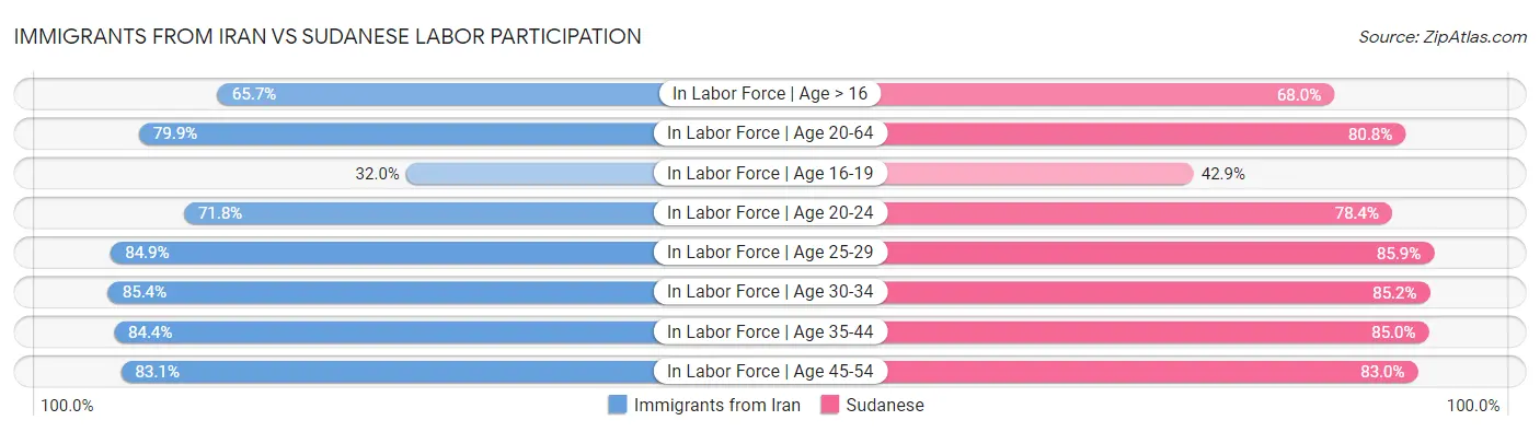 Immigrants from Iran vs Sudanese Labor Participation