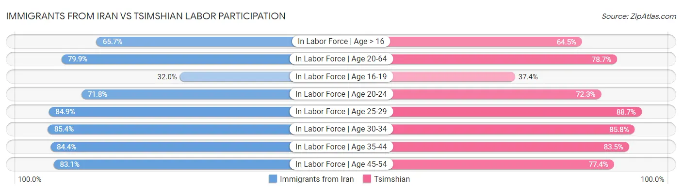 Immigrants from Iran vs Tsimshian Labor Participation