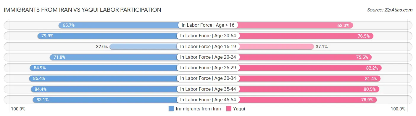 Immigrants from Iran vs Yaqui Labor Participation