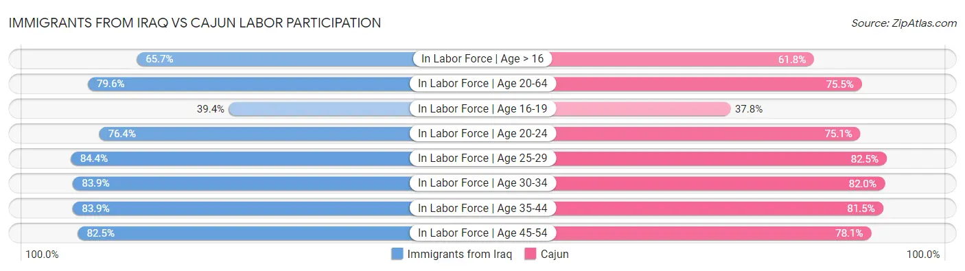 Immigrants from Iraq vs Cajun Labor Participation