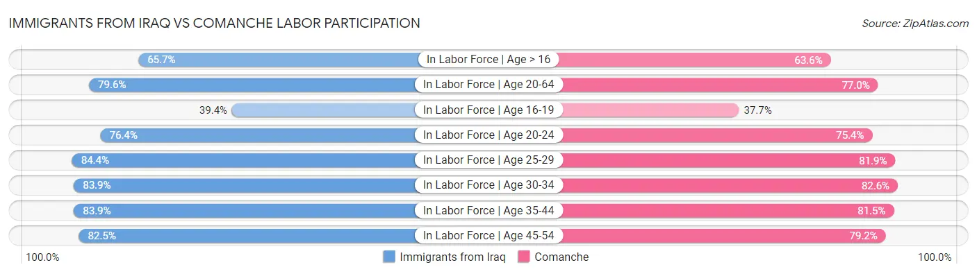Immigrants from Iraq vs Comanche Labor Participation