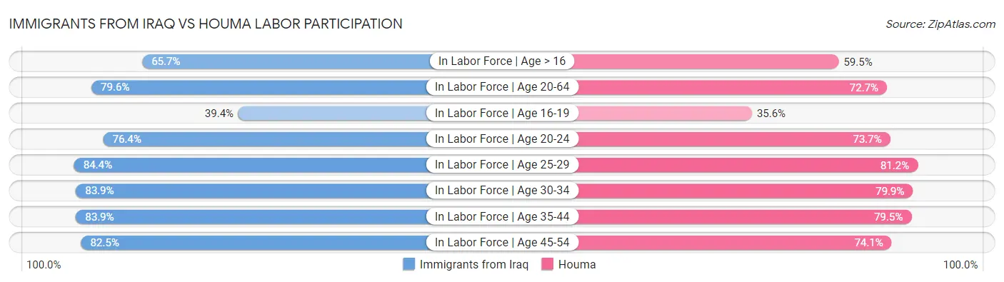 Immigrants from Iraq vs Houma Labor Participation