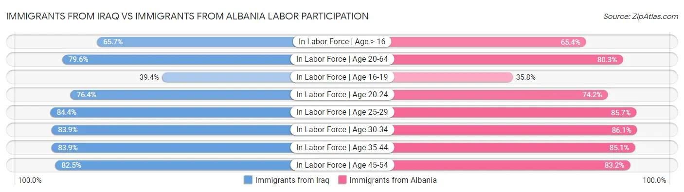 Immigrants from Iraq vs Immigrants from Albania Labor Participation
