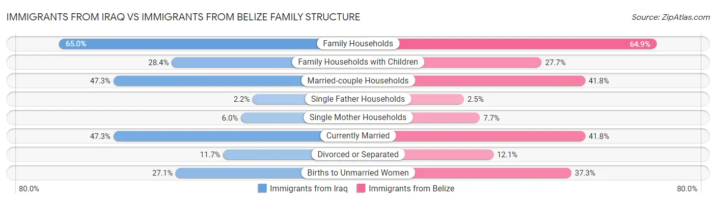 Immigrants from Iraq vs Immigrants from Belize Family Structure