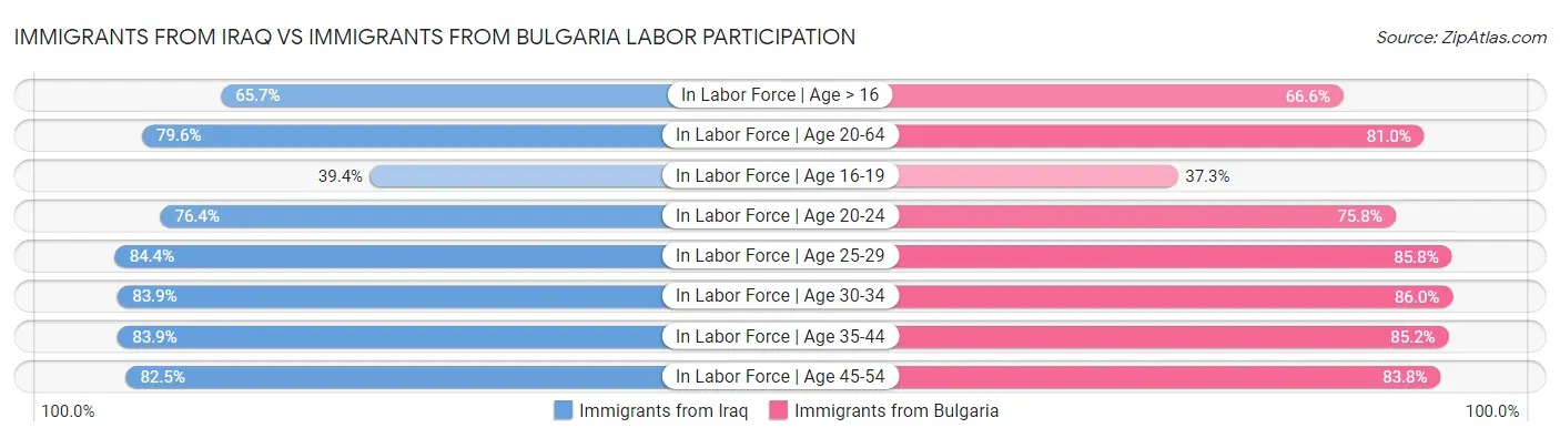 Immigrants from Iraq vs Immigrants from Bulgaria Labor Participation