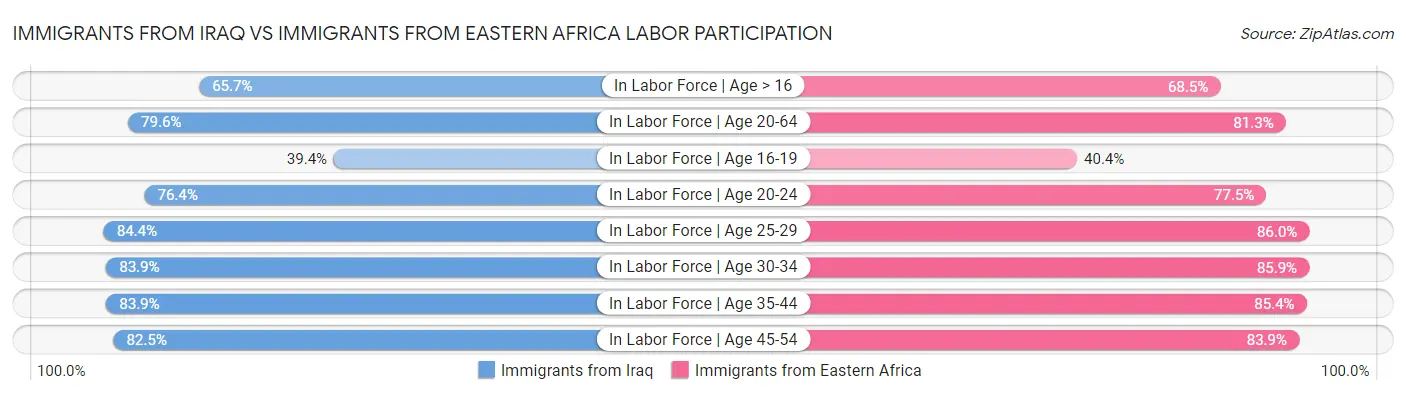 Immigrants from Iraq vs Immigrants from Eastern Africa Labor Participation