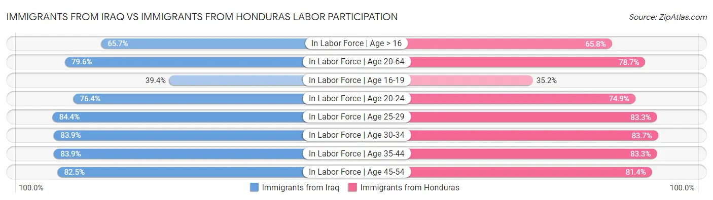 Immigrants from Iraq vs Immigrants from Honduras Labor Participation
