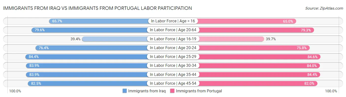 Immigrants from Iraq vs Immigrants from Portugal Labor Participation