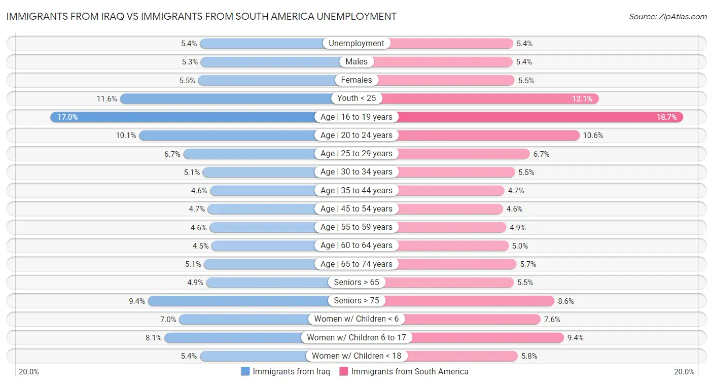 Immigrants from Iraq vs Immigrants from South America Unemployment
