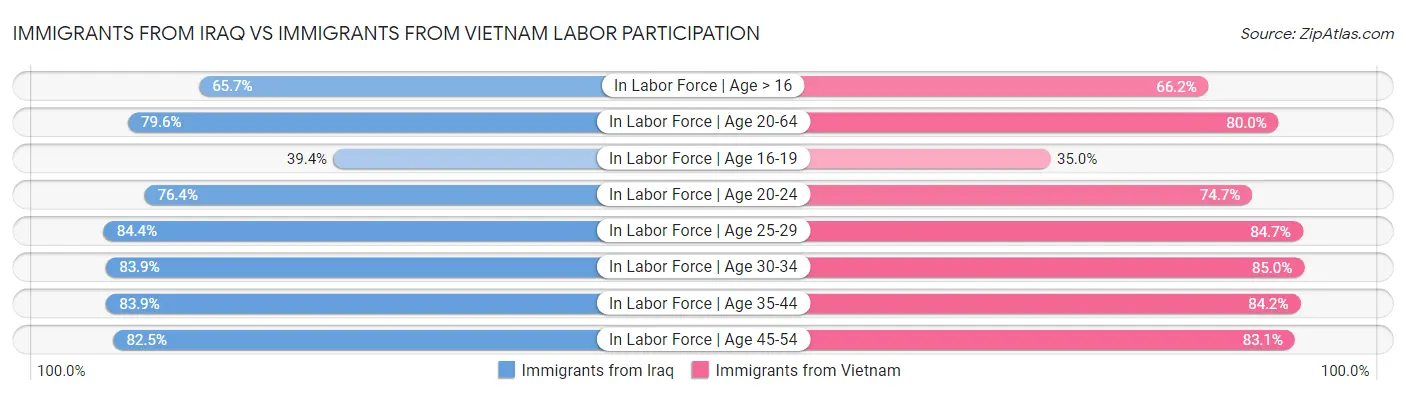 Immigrants from Iraq vs Immigrants from Vietnam Labor Participation