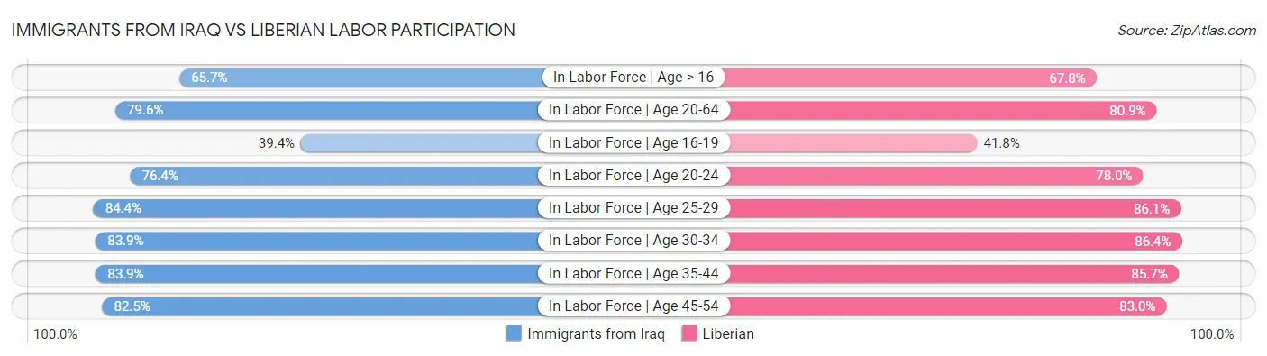 Immigrants from Iraq vs Liberian Labor Participation