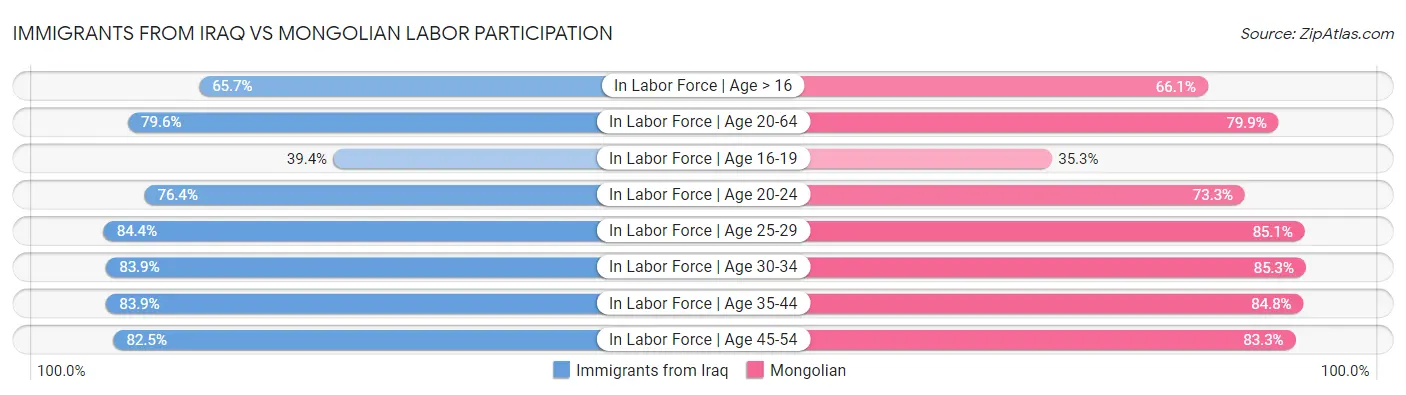 Immigrants from Iraq vs Mongolian Labor Participation