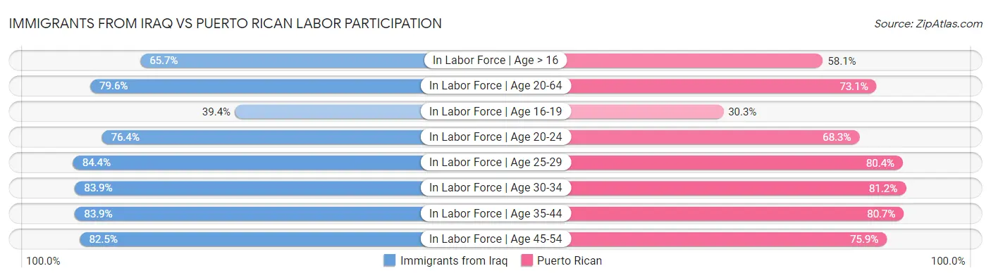 Immigrants from Iraq vs Puerto Rican Labor Participation
