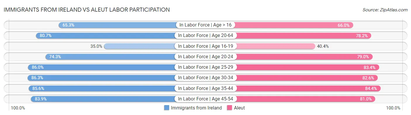 Immigrants from Ireland vs Aleut Labor Participation