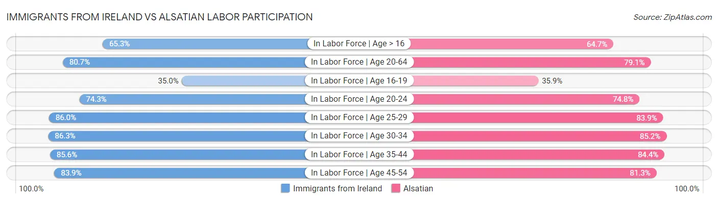 Immigrants from Ireland vs Alsatian Labor Participation