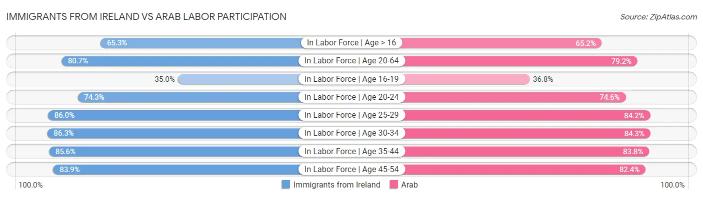 Immigrants from Ireland vs Arab Labor Participation