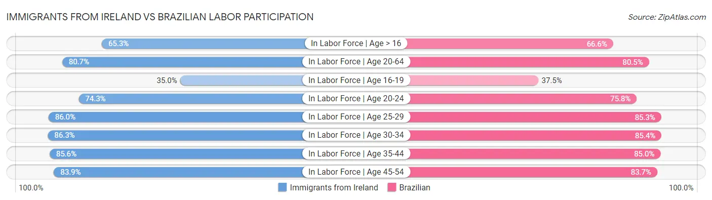 Immigrants from Ireland vs Brazilian Labor Participation
