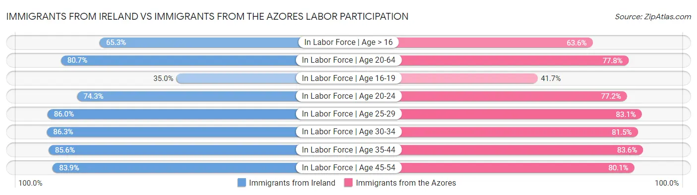 Immigrants from Ireland vs Immigrants from the Azores Labor Participation