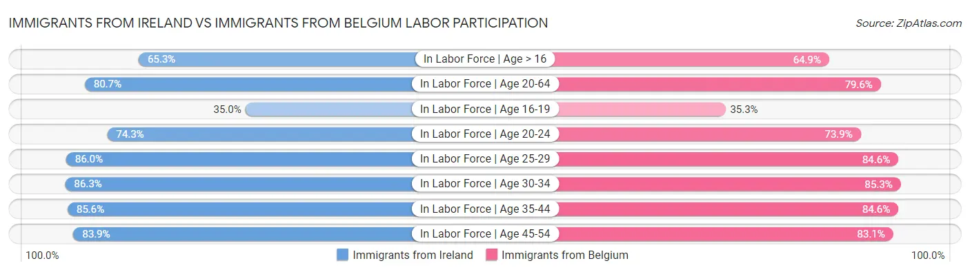 Immigrants from Ireland vs Immigrants from Belgium Labor Participation