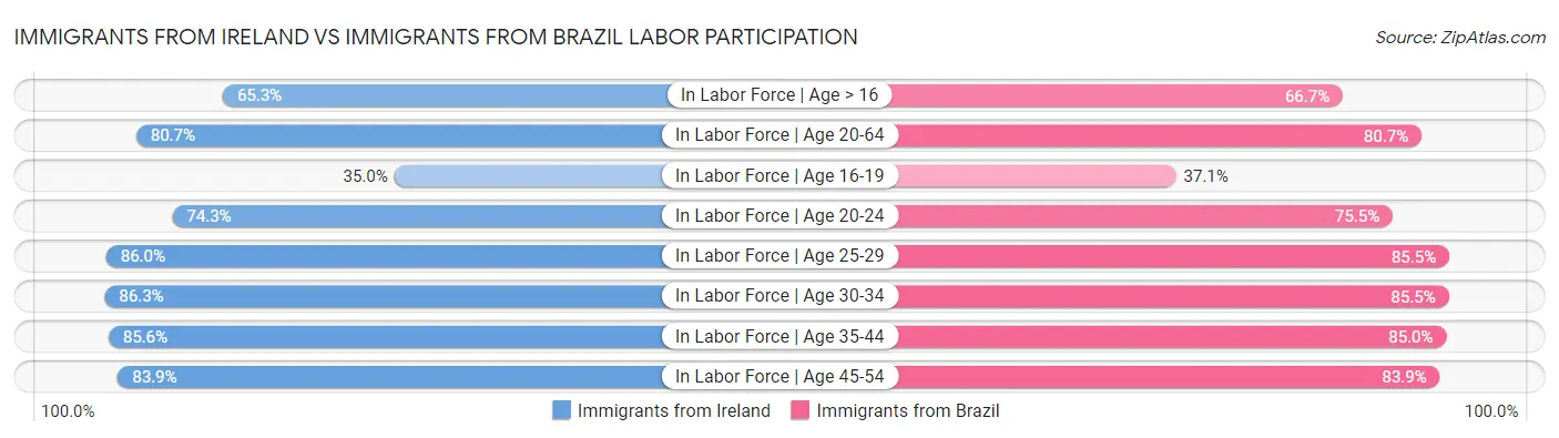 Immigrants from Ireland vs Immigrants from Brazil Labor Participation