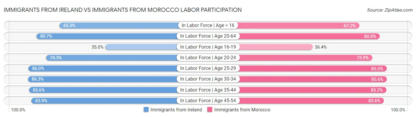 Immigrants from Ireland vs Immigrants from Morocco Labor Participation