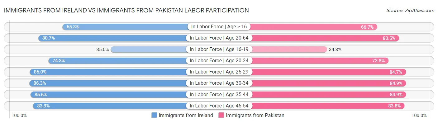 Immigrants from Ireland vs Immigrants from Pakistan Labor Participation