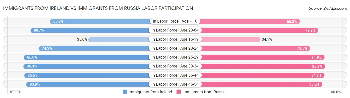 Immigrants from Ireland vs Immigrants from Russia Labor Participation