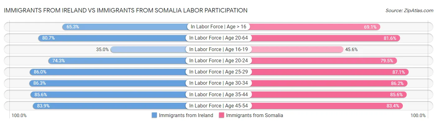 Immigrants from Ireland vs Immigrants from Somalia Labor Participation