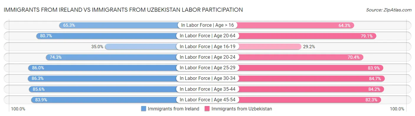 Immigrants from Ireland vs Immigrants from Uzbekistan Labor Participation