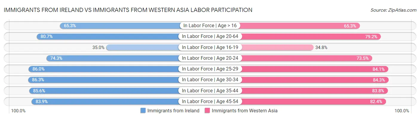 Immigrants from Ireland vs Immigrants from Western Asia Labor Participation