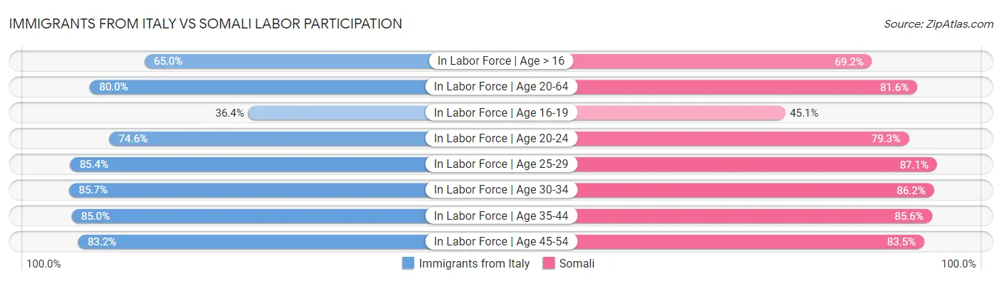 Immigrants from Italy vs Somali Labor Participation