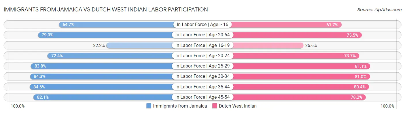 Immigrants from Jamaica vs Dutch West Indian Labor Participation