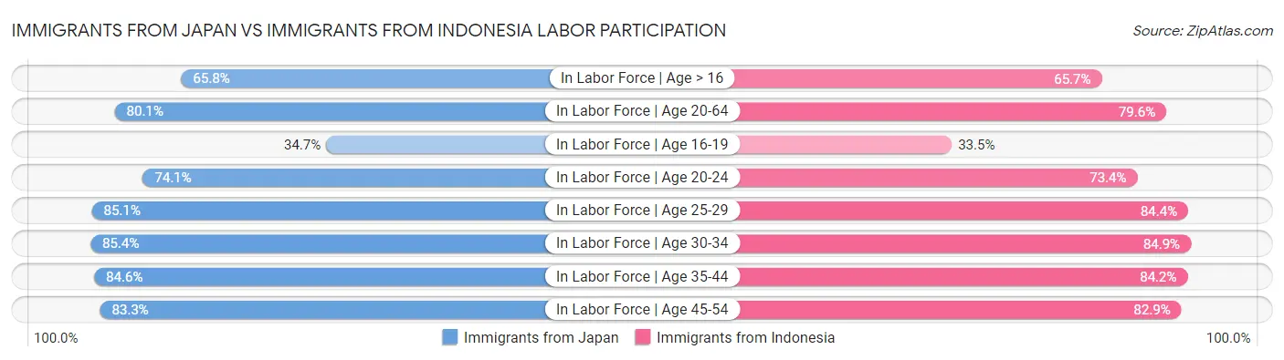 Immigrants from Japan vs Immigrants from Indonesia Labor Participation