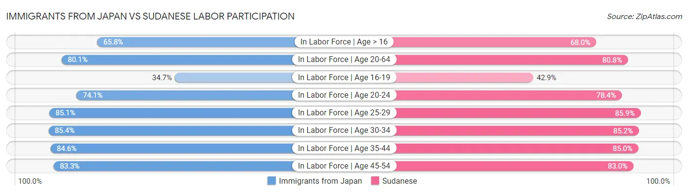 Immigrants from Japan vs Sudanese Labor Participation
