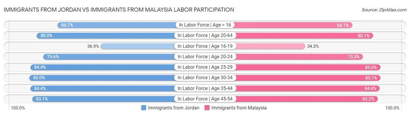 Immigrants from Jordan vs Immigrants from Malaysia Labor Participation