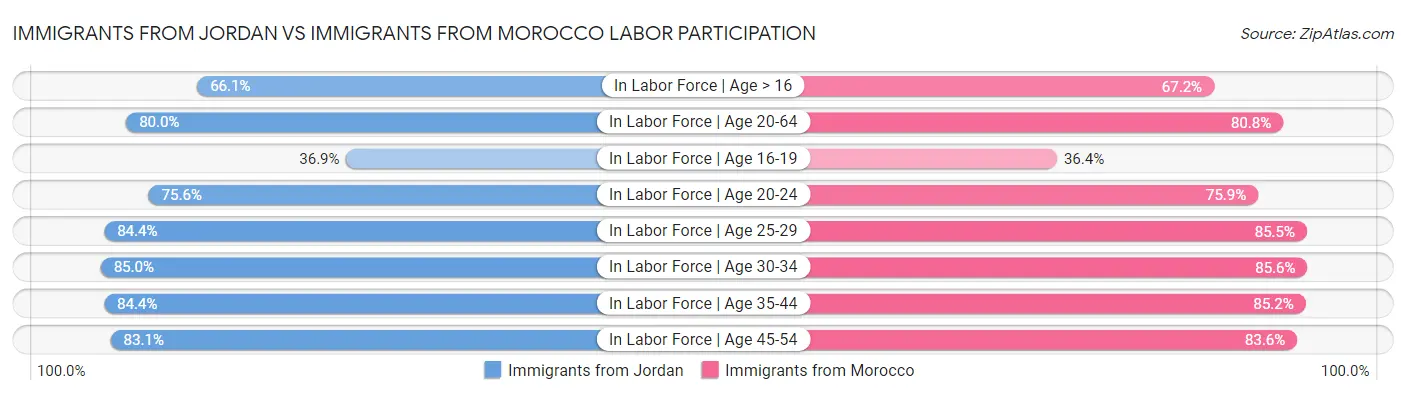 Immigrants from Jordan vs Immigrants from Morocco Labor Participation