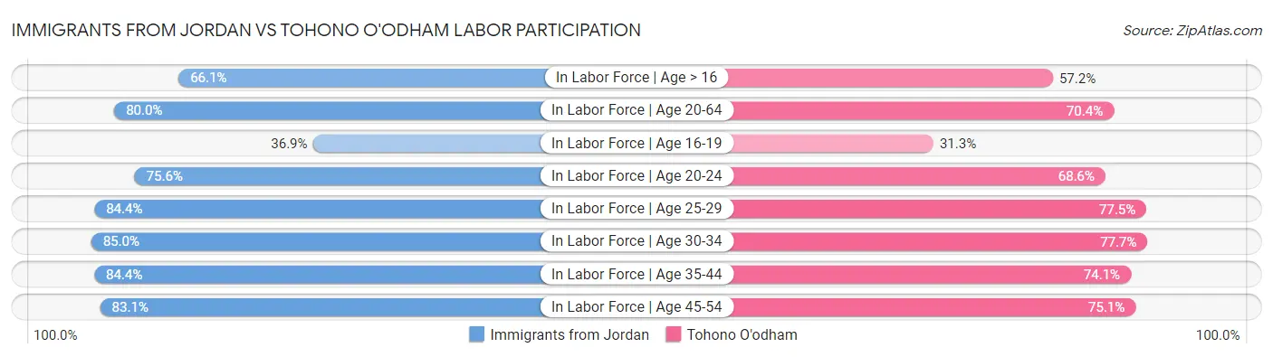 Immigrants from Jordan vs Tohono O'odham Labor Participation
