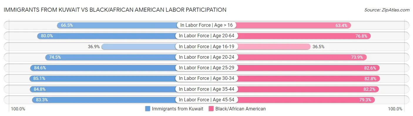 Immigrants from Kuwait vs Black/African American Labor Participation
