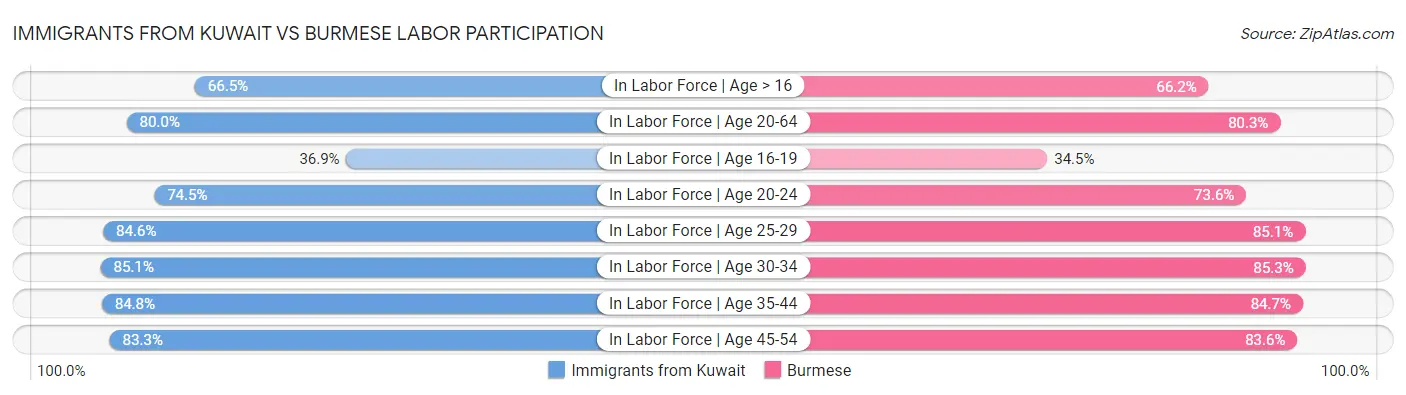 Immigrants from Kuwait vs Burmese Labor Participation